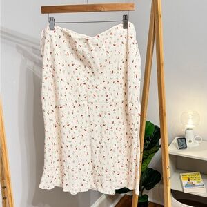 H&M Cream Midi Skirt with Red Floral Print